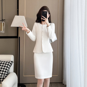 Women's Suit Set Midi Skirt Two Piece Office Lady Professional Workwear Anti-Wrinkle Satin Fabric - Product Image 2