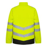 Veste de travail imperméable haute visibilité en softshell jaune fluorescent, doublée de polaire extensible, avec éléments réfléchissants