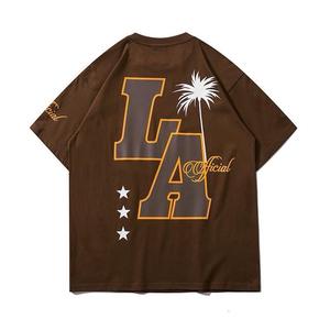 Camiseta Holgada de Hip Hop con Estampado de Palmera y Estrella, Estilo Gótico, Manga Corta, Informal, con Detalles de Parches, Color Marrón - Product Image 2