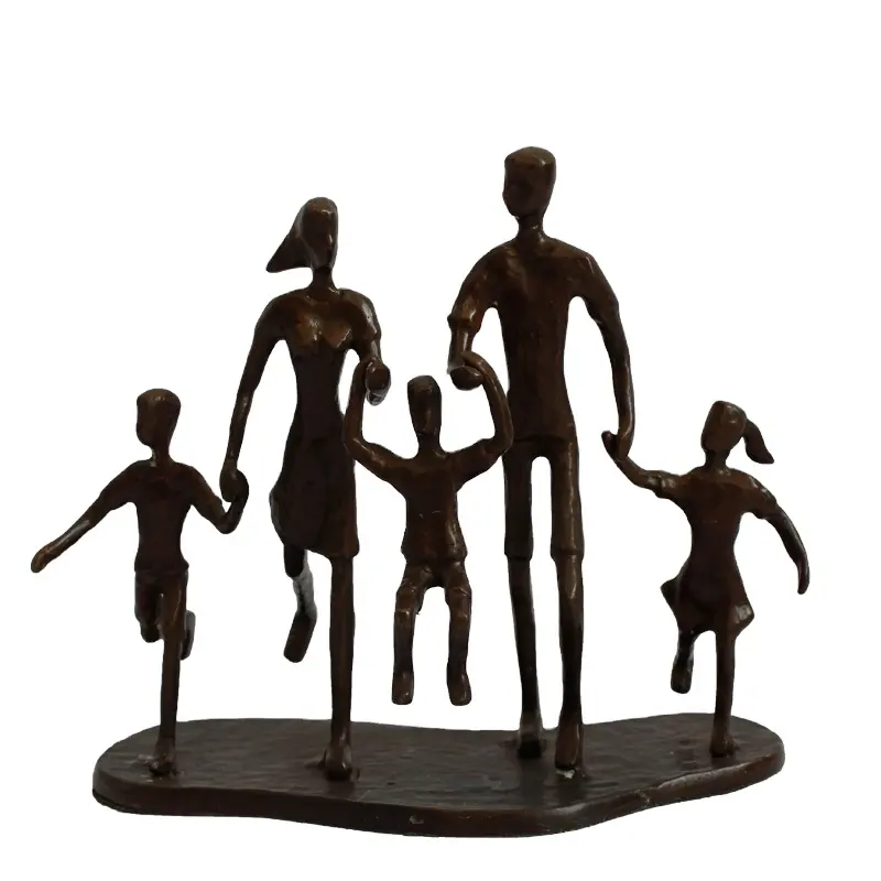 Escultura de bronce de artesanía de metal de hierro fundido europeo, familia feliz de cinco escultura familiar