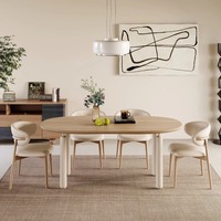 Table à manger ovale en bois de frêne crème, style minimaliste nordique, forme allongée, taille personnalisable, mobilier de salle à manger pour la maison et l'hôtellerie/villa