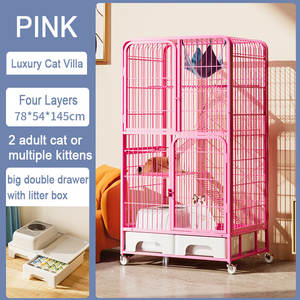 Precio al por mayor, jaula de metal para gatos de <span class=keywords><strong>3</strong></span> capas, casa de Villa para gatos, jaula de cría de mascotas de gran espacio con caja de arena y ruedas - Product Image 1