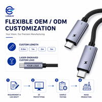 Kabel Data Braided Fungsi Penuh LUNG KAY Factory USB5.0 80Gbps 240W 16K Tipe C ke Tipe C untuk Laptop Dock Custom OEM ODM
