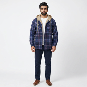 Veste en flanelle surdimensionnée à carreaux pour homme, respirante, 100% coton, manches longues, boutonnée, épaisse, personnalisée - Product Image 1