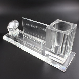 2024 văn phòng tinh tế trang trí K9 Tinh thể thủy tinh Cube chủ bút với đồng hồ - Product Image 4