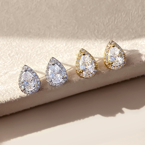 Boucles d'oreilles clous tendance en laiton plaqué or 18 carats et rhodium avec zircon, serties griffe, pour femme, idéales pour fiançailles, fêtes et mariages - Product Image 3