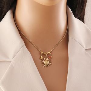 2024复古不锈钢龟星项链七彩叶太阳项链女生日派对舞会饰品礼品 - Product Image 5