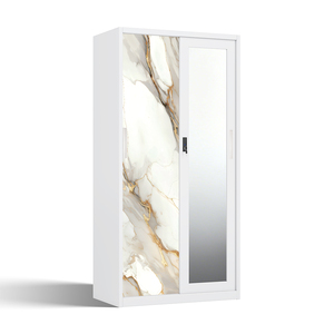 Armoire métallique imprimée avec miroir et 2 portes coulissantes pour rangement de vêtements de 900 mm - Product Image 2