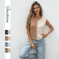 Débardeur tricoté ample et décontracté pour femme, nouvelle collection automne, simple, sans manches, boutonnage simple, tailles S-XL