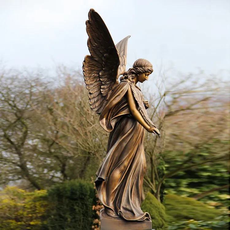 Kunden spezifische große Metall christliche Statuen Friedhof Bronze Engel Statue für die Dekoration