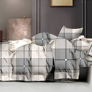 Ensemble de housse de couette 3 pièces en coton 100% tissé, à carreaux, écologique, doux, pour chambre à coucher scandinave, livraison rapide depuis la Pologne, gris, Europe - Product Image 3