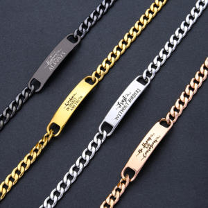 Ywganggu Modeschmuck Benutzer definierte Paar Armband Edelstahl Einfache Brief Carving Hand kette Armband für Frauen - Product Image 4