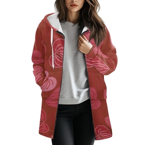 <span class=keywords><strong>Felpa</strong></span> con cappuccio a mezza lunghezza con stampa a cerniera su richiesta da donna con motivo a fiore di Anthurium esclusivo - Product Image 2