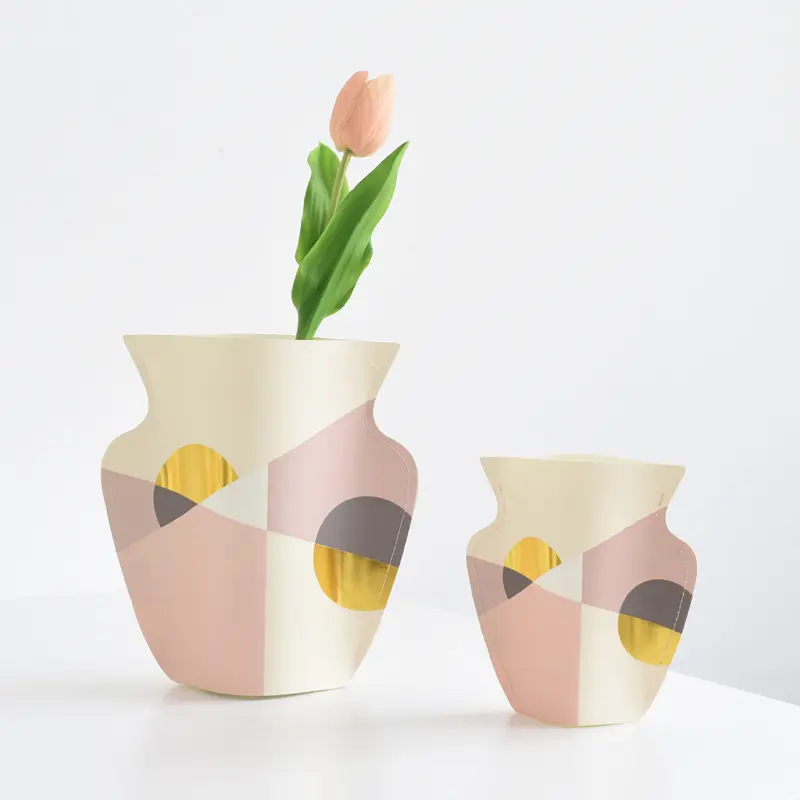 Vase en papier imperméable personnalisé, 1 pièce, à bas prix, vente en gros directement à l'usine, ornements géométriques, double effet bronzant