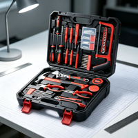 Ensemble d'outils de réparation domestique en acier au carbone de 108 pièces avec clés à molette réglables, douilles et embouts de 1/2 pouce dans une boîte à outils en plastique