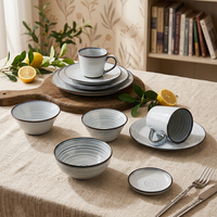 Ensemble d'assiettes à dîner en céramique ST Modern Cream Base Blue Spiral Line On-Glaze, plats ronds, bols, pour la maison, le restaurant, l'hôtel, résistant aux éclats