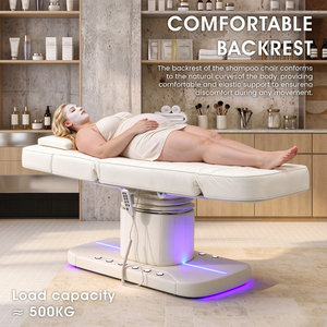 Lit de massage et de soin esthétique de luxe tout en cuir blanc, table de cosmétique inclinable, lit de tatouage électrique, lit pour extensions de cils - Product Image 5