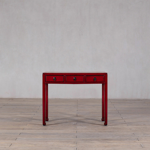 <span class=keywords><strong>Console</strong></span> à 3 tiroirs rouge vif vieilli, <span class=keywords><strong>bureau</strong></span> en bois rustique d'inspiration orientale, table de rangement vintage pour l'entrée et la décoration intérieure - Product Image 1
