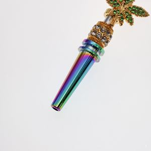 थोक हल्के लक्जरी शैली इंद्रधनुष रंग हरे हीरे की पत्ती के आकार धातु माउथपीस हुक्का युक्तियाँ - Product Image 6