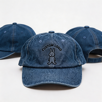 Gorra de Béisbol Azul Vaquero con Lavado Ácido, Estilo Desgastado, Personalizable con Logotipo, Ajustable, Unisex, Estilo Urbano Informal