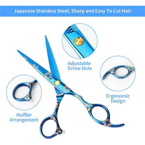 Ensemble de ciseaux à cheveux YH 6,7 pouces en acier inoxydable chromé vanadium électroplaqué bleu, outils de beauté durables pour le coiffage - Product Image 4