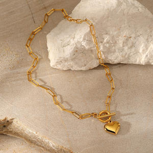 MW 新ステンレス製ゴールデンピーチハートペンダントネックレス ガールズスポーティーパーソナリティOTバックル鎖骨チェーン - Product Image 1