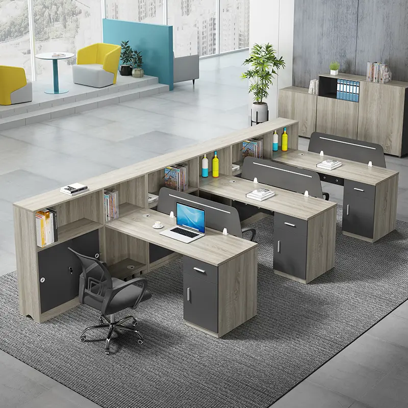 The factory produces simple and modern 4 / 6-person office furniture with tables and chairs