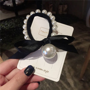 <span class=keywords><strong>Cintas</strong></span> elásticas Para El Pelo con lazo de perlas Para mujer, coleteros negros Para El Pelo, coletero elegante, Cinta Para El Pelo - Product Image 2
