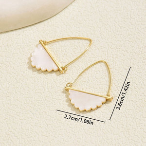 Hoop <b>Earrings</b> Fan Shape Mother Of Pearl Inlay Geometric Design Everyday Wear Stainless Steel Ear <b>Post</b> - Product Image 4