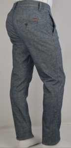 La Moustache Noire Marque Branchelo Lin Strech Bleu Couleur Slim Fit Pantalon Chinois Avec Une Structure Tang Pantalon En Tissu Lavé - Product Image 3