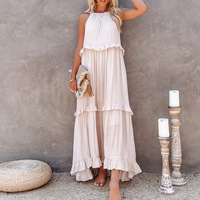 Robe de plage longue d'été pour femmes européennes et américaines New Vacation Wind Lotus Leaf Edge Large Swing Casual Chiffon Brodé