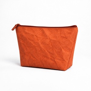 Pochette cosmétique en papier kraft orange rouille 16x8x10cm, texture froissée, fermeture éclair, sac de maquillage de voyage, couleur personnalisée, logo personnalisé, OEM ODM, faible coût - Product Image 3