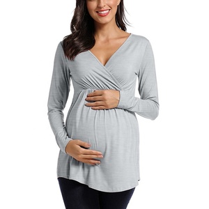 ZY vente en gros maternité femmes allaitement Blouse hauts à manches longues solide chemise d'allaitement vêtements <span class=keywords><strong>de</strong></span> <span class=keywords><strong>grossesse</strong></span> pour les femmes enceintes - Product Image 4