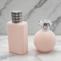 Emballage de luxe pour sérum et mascara cosmétiques, couleurs et logo personnalisés OEM, flacon pompe en verre floqué rond de 30 ml, 50 ml, 100 ml