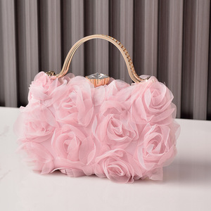 Nouvelle chaîne détachable bandoulière <span class=keywords><strong>Hag</strong></span> avec dentelle maille tridimensionnelle Rose élégant sac de soirée pour femmes cadre <span class=keywords><strong>en</strong></span> métal sac à main - Product Image 3