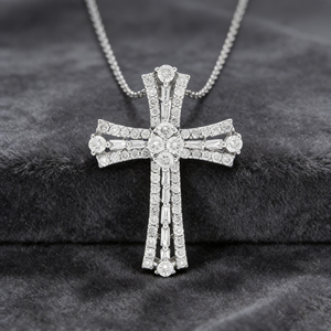 CUSTOM SILVER 10K/14K/18K GOLD PLATED LAB GROWN CVD DIAMOND CLASSIC ENGAGEMENT GIFT SWEATER <b>CHAIN</b> NECKLACE <b>CROSS</b> PENDANT - Product Image 2