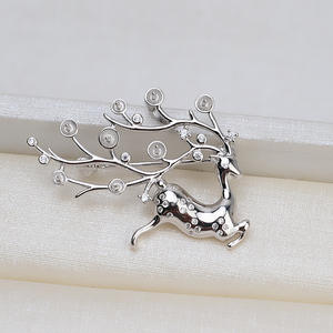 Broche fantaisie en argent S925 à 2 pendentifs, motif fleur de poitrine et cerf de Noël, accessoires DIY pour perles, plateau vide pour perles de 4-6,5 mm, broches tendance - Product Image 1