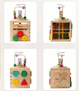 Jouets en blocs pour tout-petits, cadeaux d'anniversaire parfaits, jouets Montessori 6 en 1, cube d'activités en bois avec labyrinthe de perles, trieur de formes, engrenages - Product Image 4