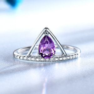 Cincin Kawin Perak Sterling 925 Berlapis Emas dengan Batu Permata Amethyst Arab <span class=keywords><strong>Saudi</strong></span>, Perhiasan Wanita, Setting Prong - Product Image 2