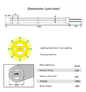 Bande lumineuse LED néon en silicone IP65 étanche 360 lumineuse 22 mm de diamètre flexible dimmable CE ROHS approuvée Garantie de 3 ans - Product Image 6