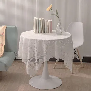 Customized Pure White Lace Tablecloth Room Cafe Shop Decoration Polyester Fiber Dinning Table Cover Wedding Round Table Cloth