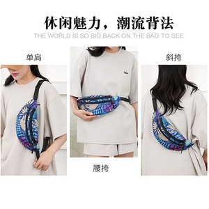 Women's Waist Bag Multiple Pockets Zipper Water Resistant Leisure Travel Blue Black Red Maple Leaves Print Single Strap - Product Image 4