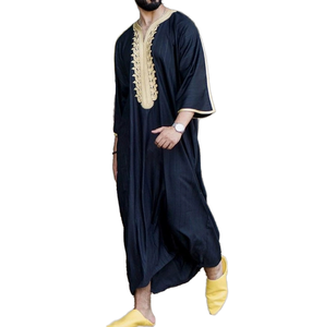 Thawb Caftán Árabe Islámico para Hombre, Modelo 2025, al por Mayor, Modesto, a Rayas, Transpirable, Bordado de Primavera, Corte Holgado, Thobe Musulmán - Product Image 4