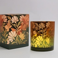 Cylindre plat de luxe motif de fleurs de printemps Style maroc cire de soja galvanoplastie porte-cristal bocaux parfumés verre noël