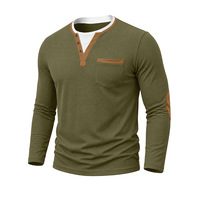 T-shirt à manches longues pour homme, effet double couche, en tricot gaufré, col rond / col Henley, automne-hiver, directement de l'usine