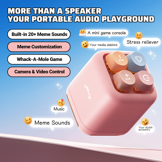 Mini Wireless Speaker Meme Soundboard App Control Interactive Audio Toy for Desk Gift Whack a Mole Game Camera Shutter