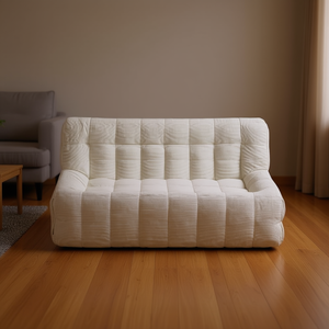Homeera Compressed <b>Sofa</b> <b>Bed</b> Three Seat Off White Fabric <b>Modern</b> Living Room Furniture Tufted Back Padded Arms - Product Image 2