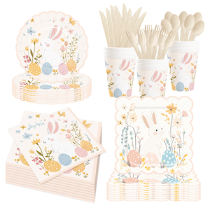 DAMAI <b>Easter</b> Tableware Set Disposable Floral Bunny Paper Plates With Eggs Design for Kids Party Supplies Serves 8 Pcs - Product Image 3