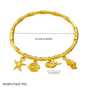 Gold Plated Bamboo Bracelet With Ocean Charm Women's Jewelry Gift Round Shape Zinc Alloy Fashion Charm Bracelets - Product Image 5