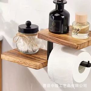 Wooden Toilet <b>Paper</b> Holder Wall Mounted With Shelf For Bathroom Storage Durable Retro <b>Colored</b> - Product Image 1